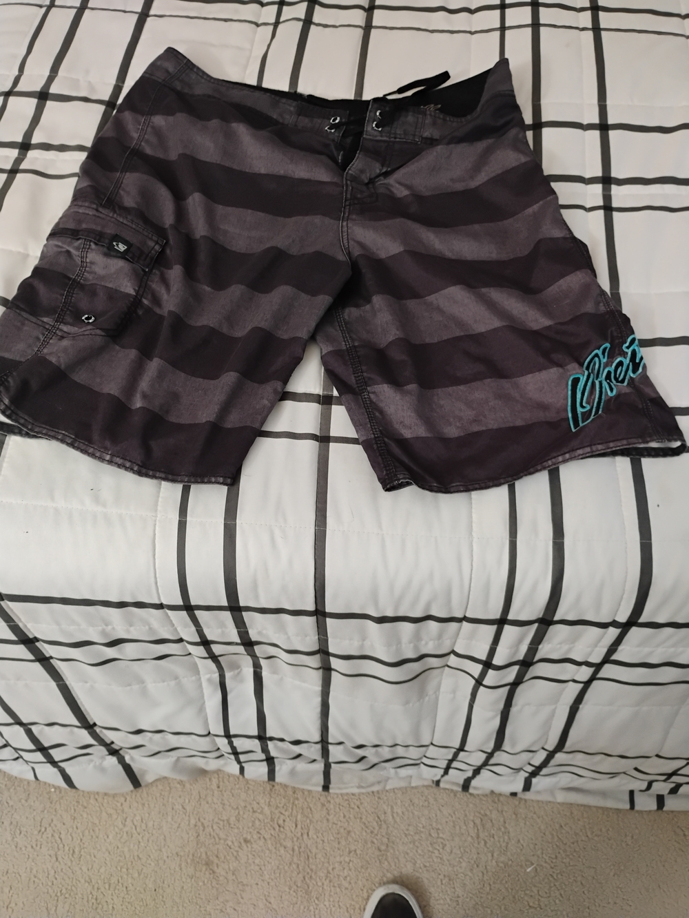 O'Neill Black and Dark Gray Striped Cargo Swim Trunks